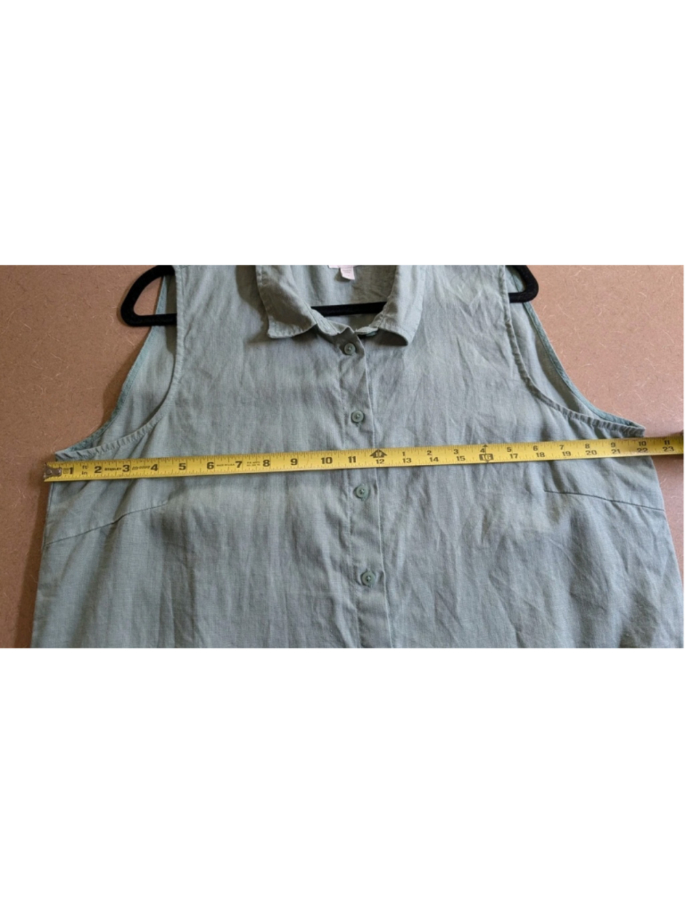 Garnet Hill Pale Green 100% Linen Sleeveless Button Front Shirt Dress Size 14 - Picture 5 of 8